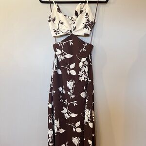Abercrombie & Fitch Backless Floral Dress in Brown and White